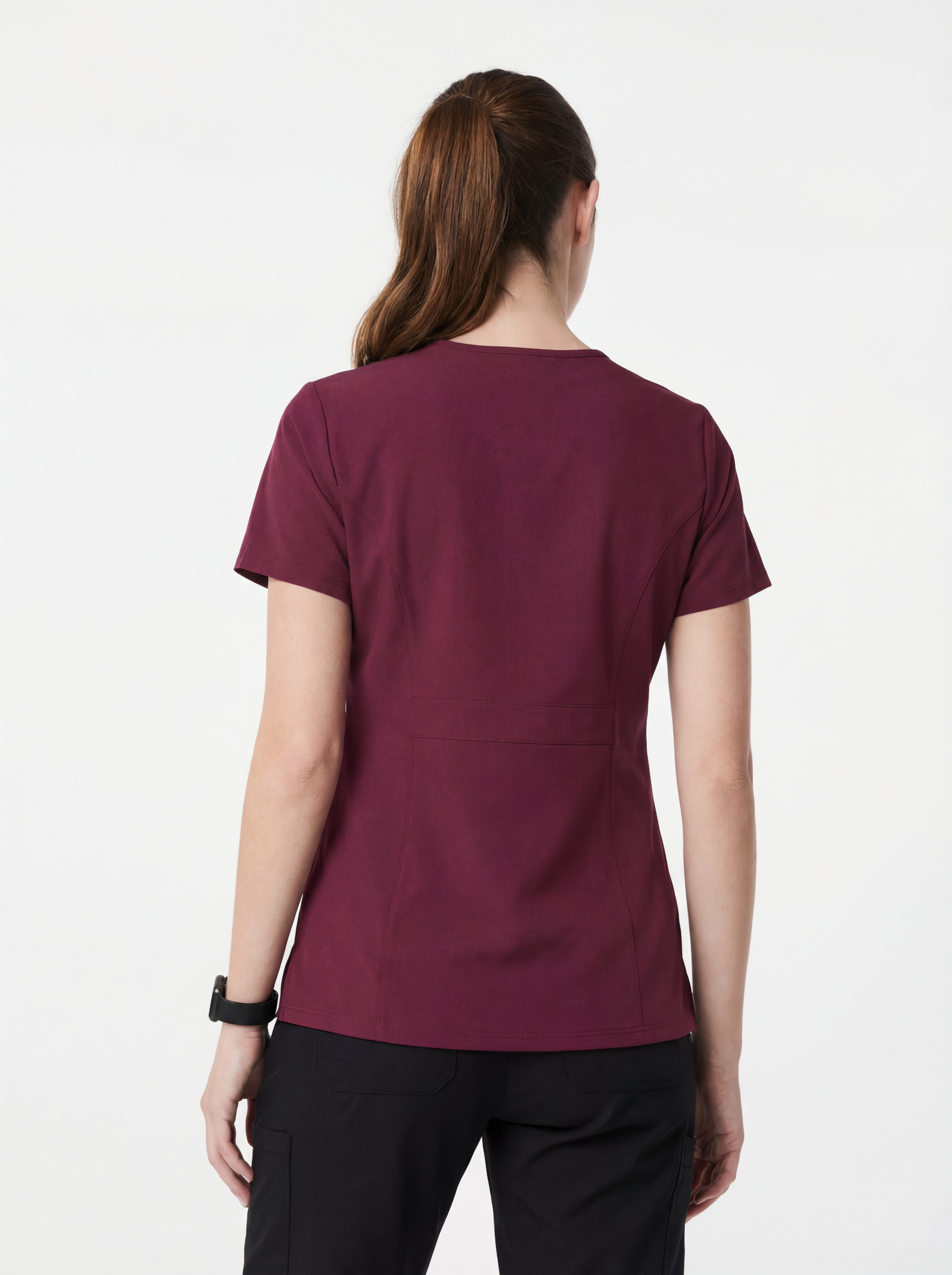 Burgundy V-Neck Beauty Tunic with White Trim