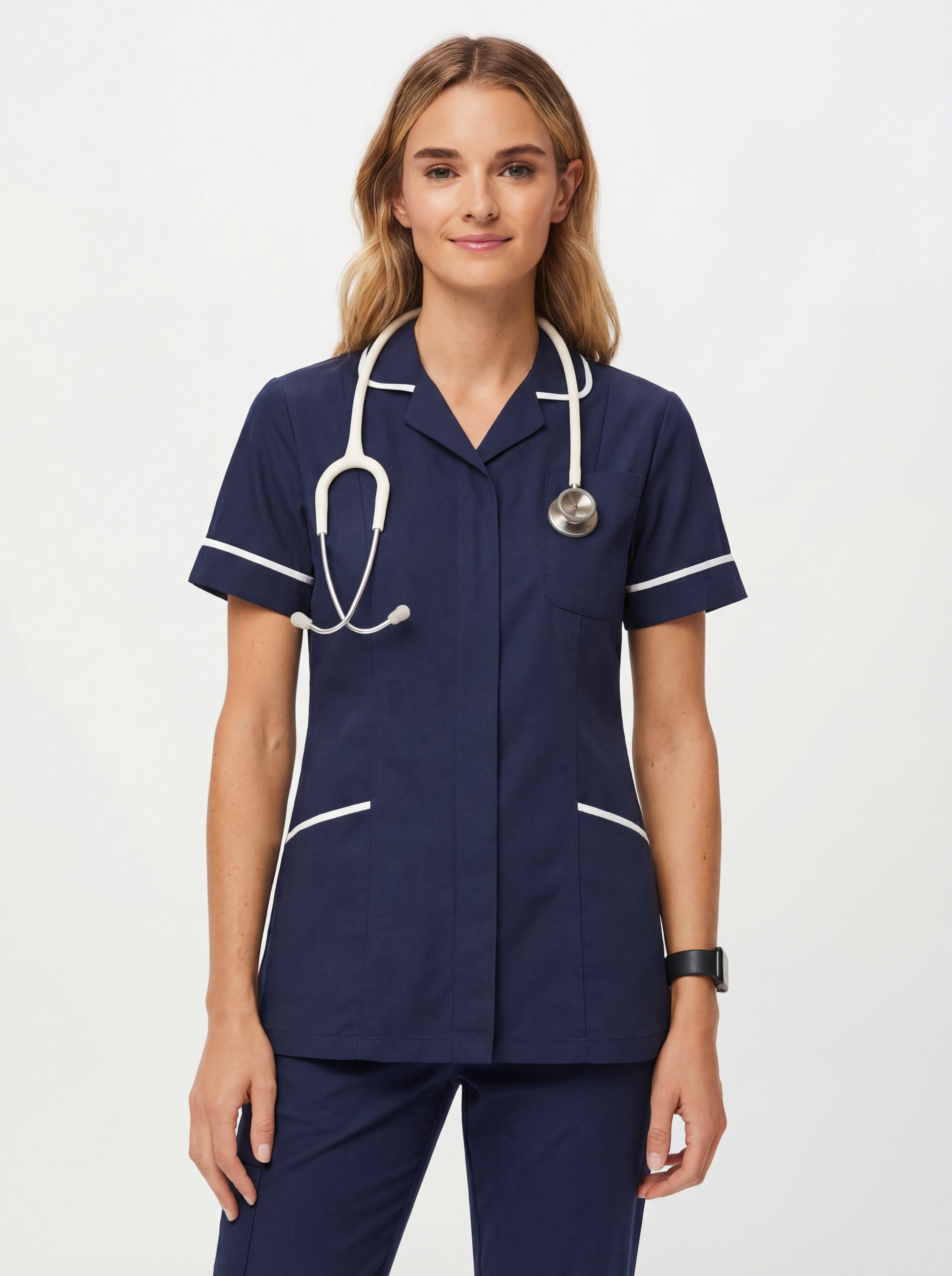 Classic Navy Blue With White Healthcare and Beauty Woman's Tunic T66