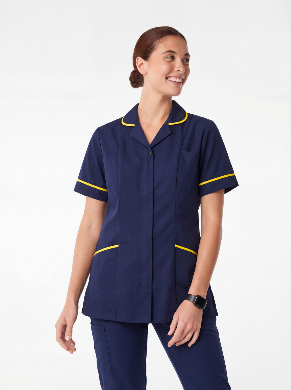 Classic Navy Blue With Yellow Healthcare and Beauty Woman's Tunic T66